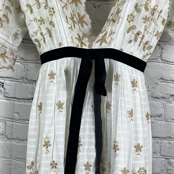 NEW LoveShackFancy Augusta midi dress white gold velvet belt size 4 - Picture 4 of 14